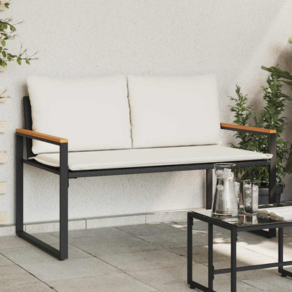 Trädgårdsbänk Konstrotting med kudde Svart och krämvit 115 x 65 x 72 cm