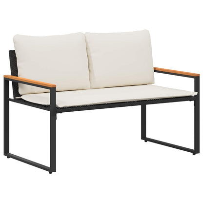Trädgårdsbänk Konstrotting med kudde Svart och krämvit 115 x 65 x 72 cm