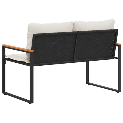 Trädgårdsbänk Konstrotting med kudde Svart och krämvit 115 x 65 x 72 cm