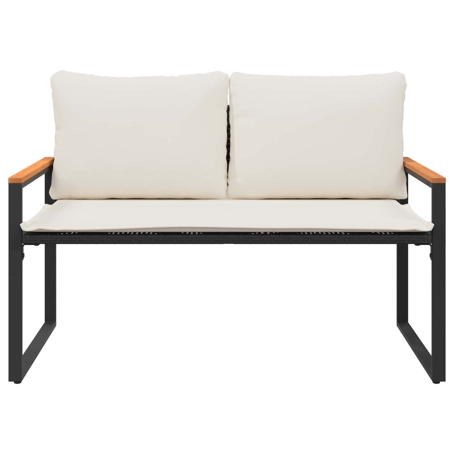 Trädgårdsbänk Konstrotting med kudde Svart och krämvit 115 x 65 x 72 cm