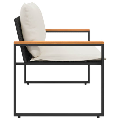 Trädgårdsbänk Konstrotting med kudde Svart och krämvit 115 x 65 x 72 cm