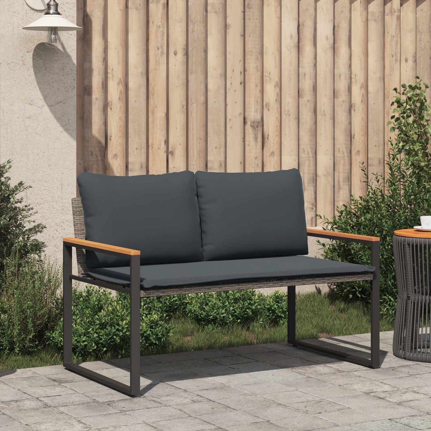 Trädgårdsbänk Konstrotting med kudde Grå och mörkgrå 115 x 65 x 72 cm