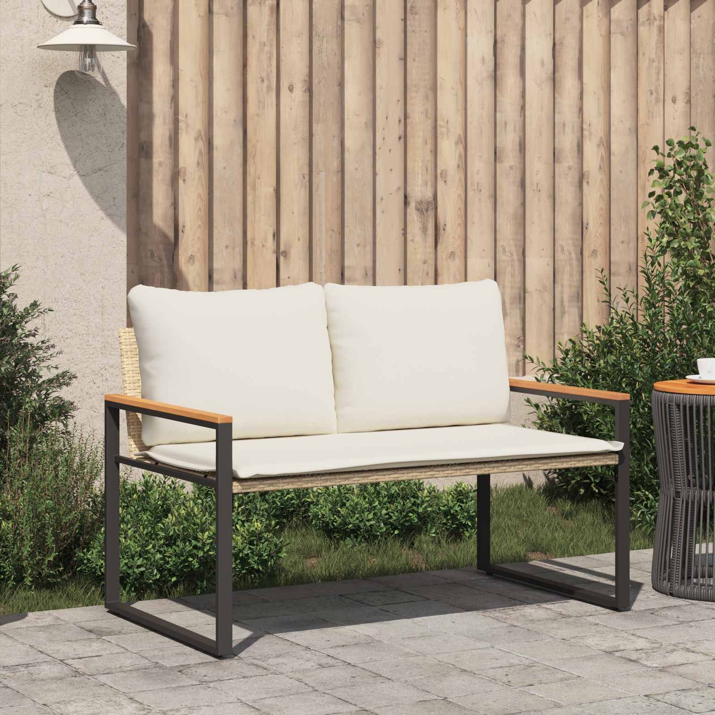 Trädgårdsbänk Konstrotting med kudde Beige och krämvit 115 x 65 x 72 cm
