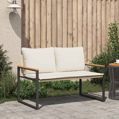 Trädgårdsbänk Konstrotting med kudde Beige och krämvit 115 x 65 x 72 cm
