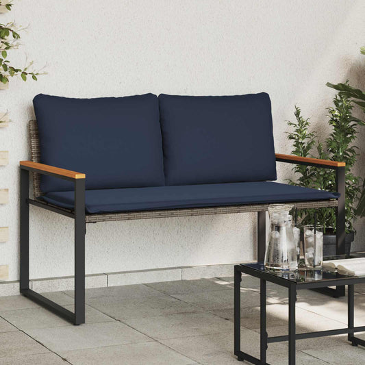 Trädgårdsbänk Konstrotting med kudde Grå och Marinblå 115 x 65 x 72 cm