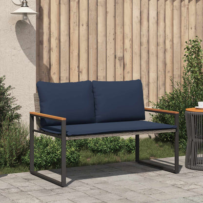 Trädgårdsbänk Konstrotting med kudde Grå och Marinblå 115 x 65 x 72 cm