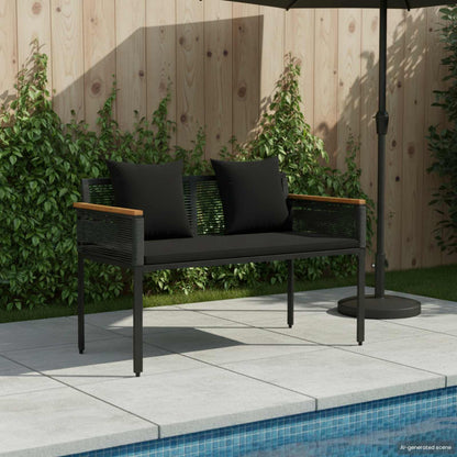 Trädgårdsbänk Konstrotting med kudde Svart 117 x 54 x 74.5 cm