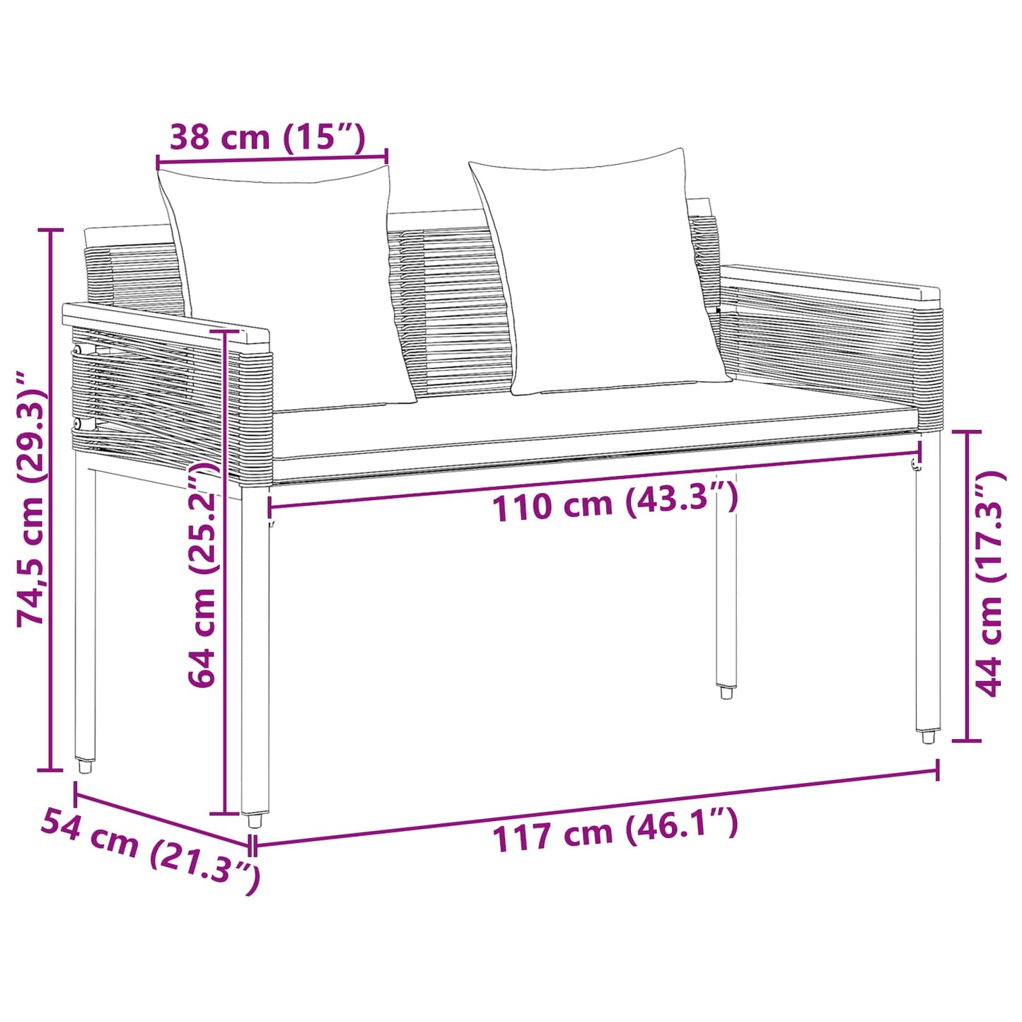 Trädgårdsbänk Konstrotting Grå och Marinblå 117 x 54 x 74.5 cm