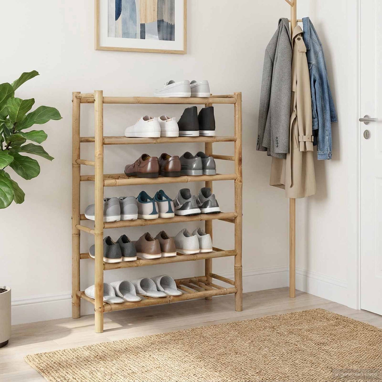 Skoställ Trä med hylla med lagring Naturfärg 68 x 28 x 96 cm Bambus