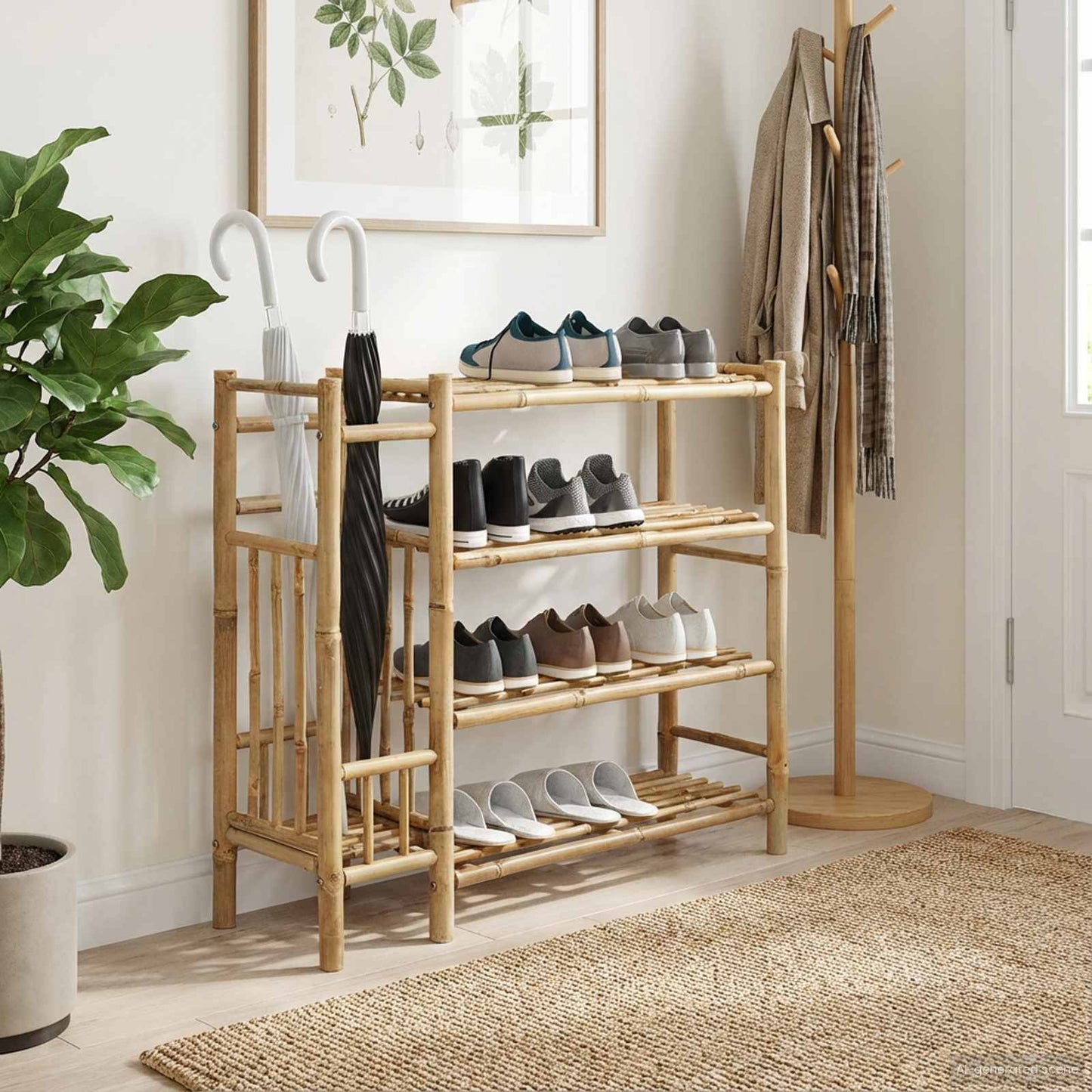 Skoställ Trä med hylla med lagring Naturfärg 88 x 27 x 80 cm Bambus