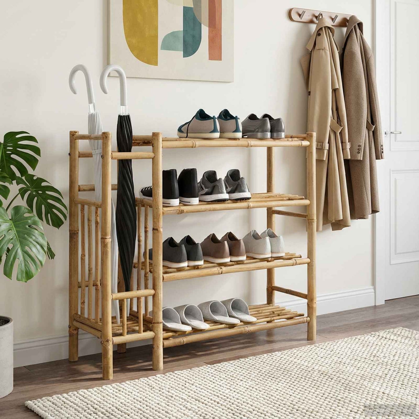 Skoställ Trä med hylla med lagring Naturfärg 88 x 27 x 80 cm Bambus