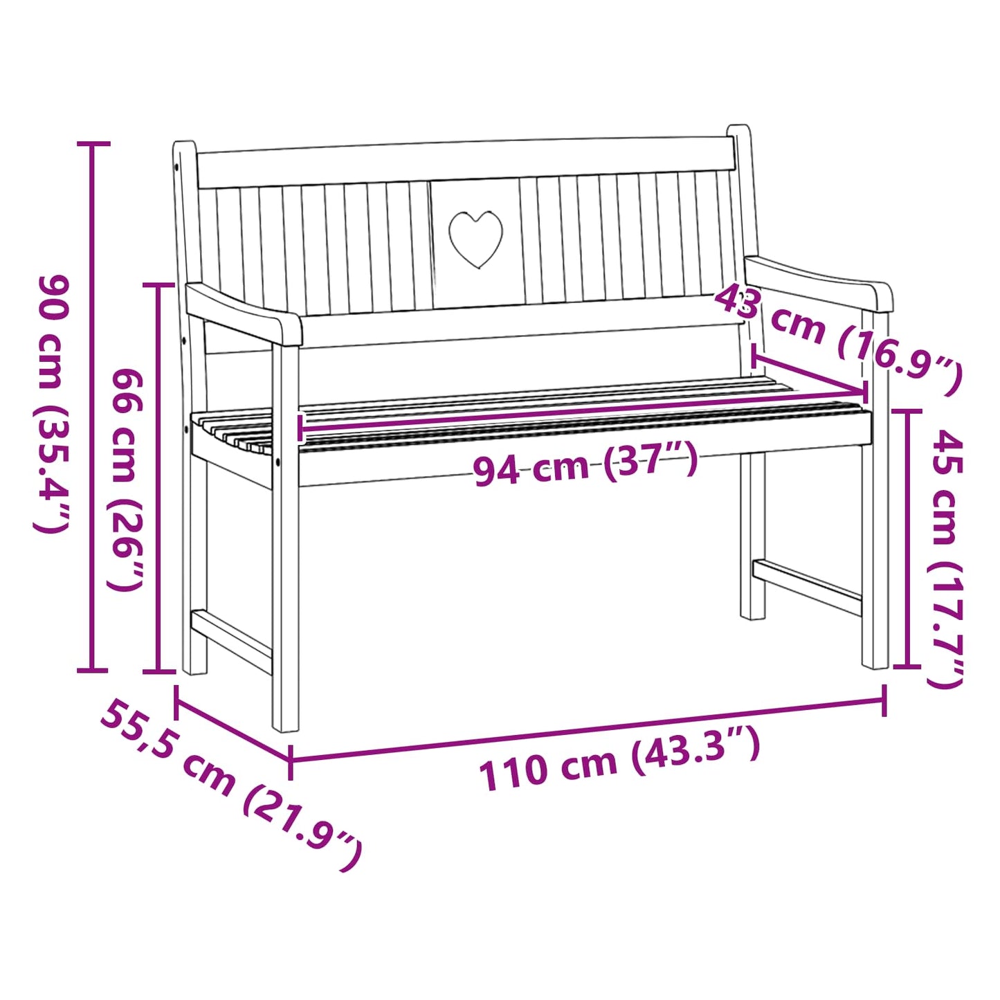 Utomhusbänk Naturlig 110 x 55,5 x 90 cm Massivt Akaciaträ