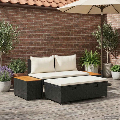 Utomhussoffset 4 pcs Svart och krämvit Poly Rattan och Akacia