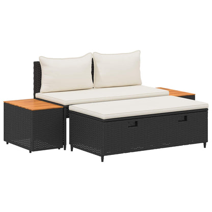 Utomhussoffset 4 pcs Svart och krämvit Poly Rattan och Akacia