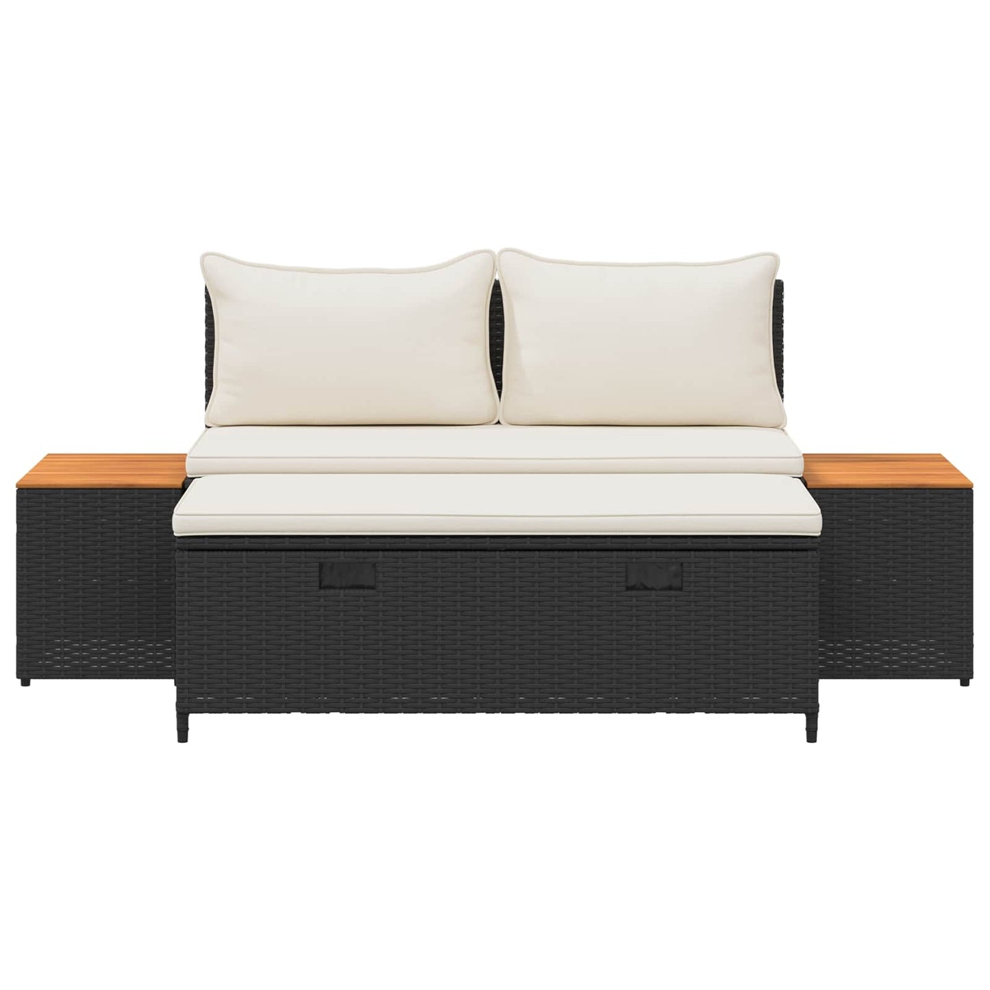 Utomhussoffset 4 pcs Svart och krämvit Poly Rattan och Akacia