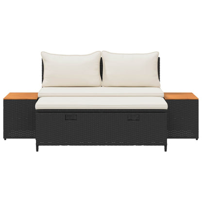 Utomhussoffset 4 pcs Svart och krämvit Poly Rattan och Akacia