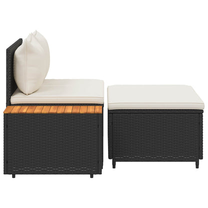 Utomhussoffset 4 pcs Svart och krämvit Poly Rattan och Akacia