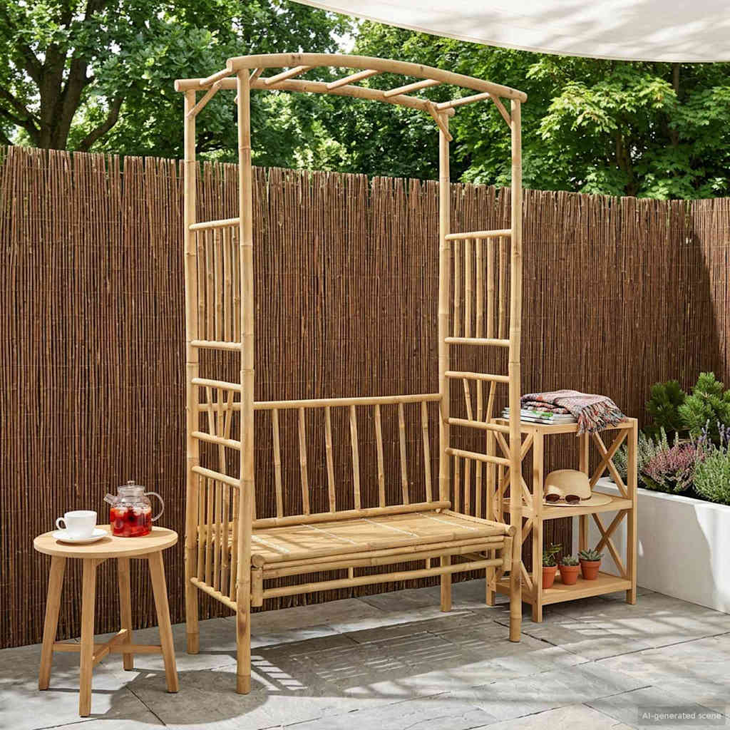 Trädgårdsbåge med bänk Naturfärg 115 x 50 x 205 cm Bambus