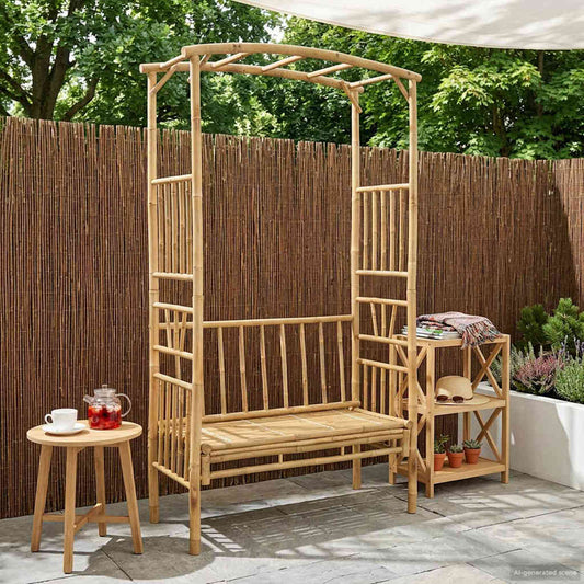 Trädgårdsbåge med bänk Naturfärg 115 x 50 x 205 cm Bambus
