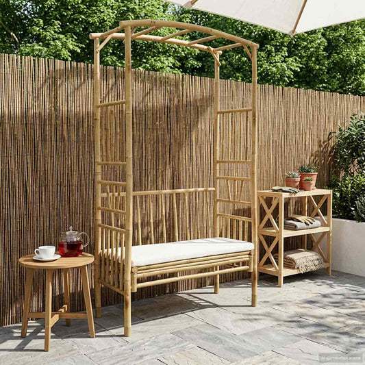 Trädgårdsbåge med bänk Naturfärg 115 x 50 x 205 cm Bambus