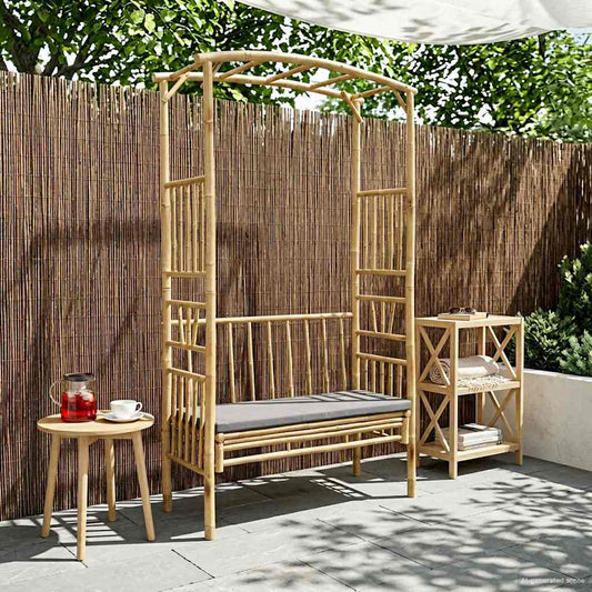 Trädgårdsbåge med bänk Naturfärg 115 x 50 x 205 cm Bambus