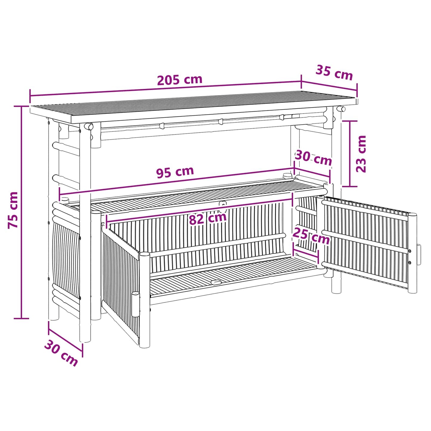 Konsolbord med hylla med dörr Naturfärg 110 x 35 x 75 cm Bambus