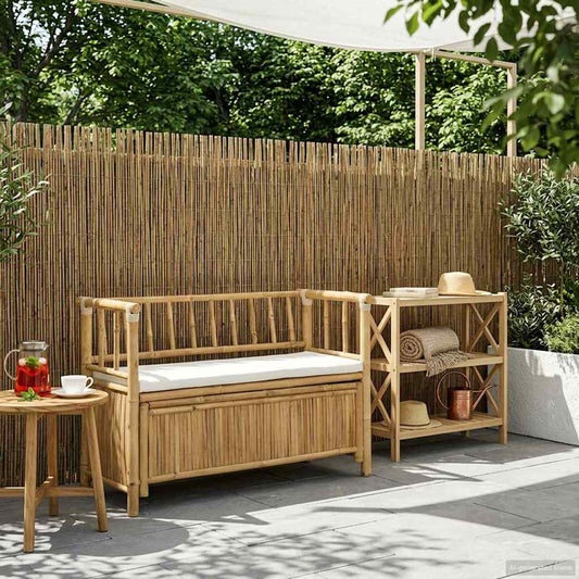 Trädgårdsförvaringsbänk Naturfärg 110 x 47 x 80 cm Bambus
