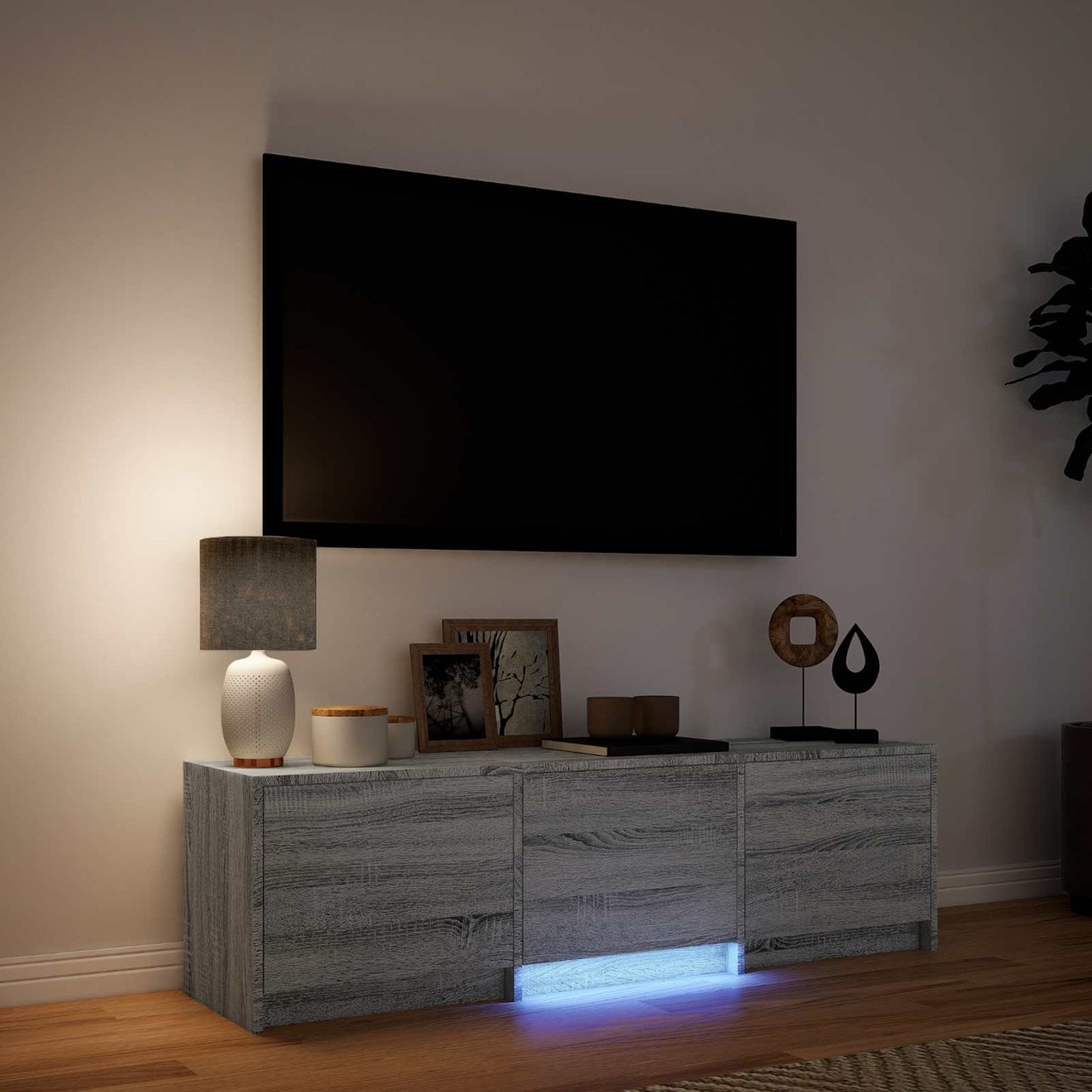 TV-bänk med LED Grå Sonoma 140 x 34 x 40 cm Konstruerat trä