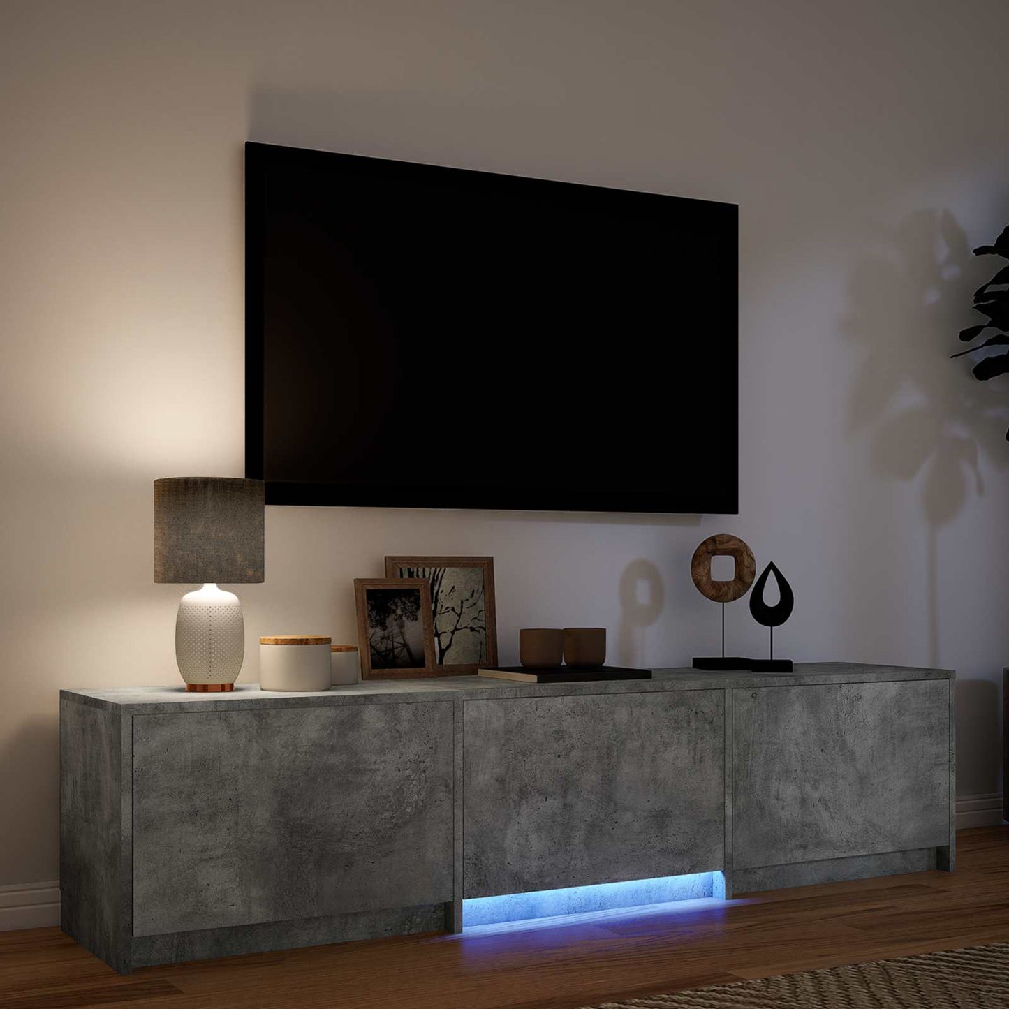 TV-bänk med LED BetongGrå 165 x 34 x 40 cm Konstruerat trä