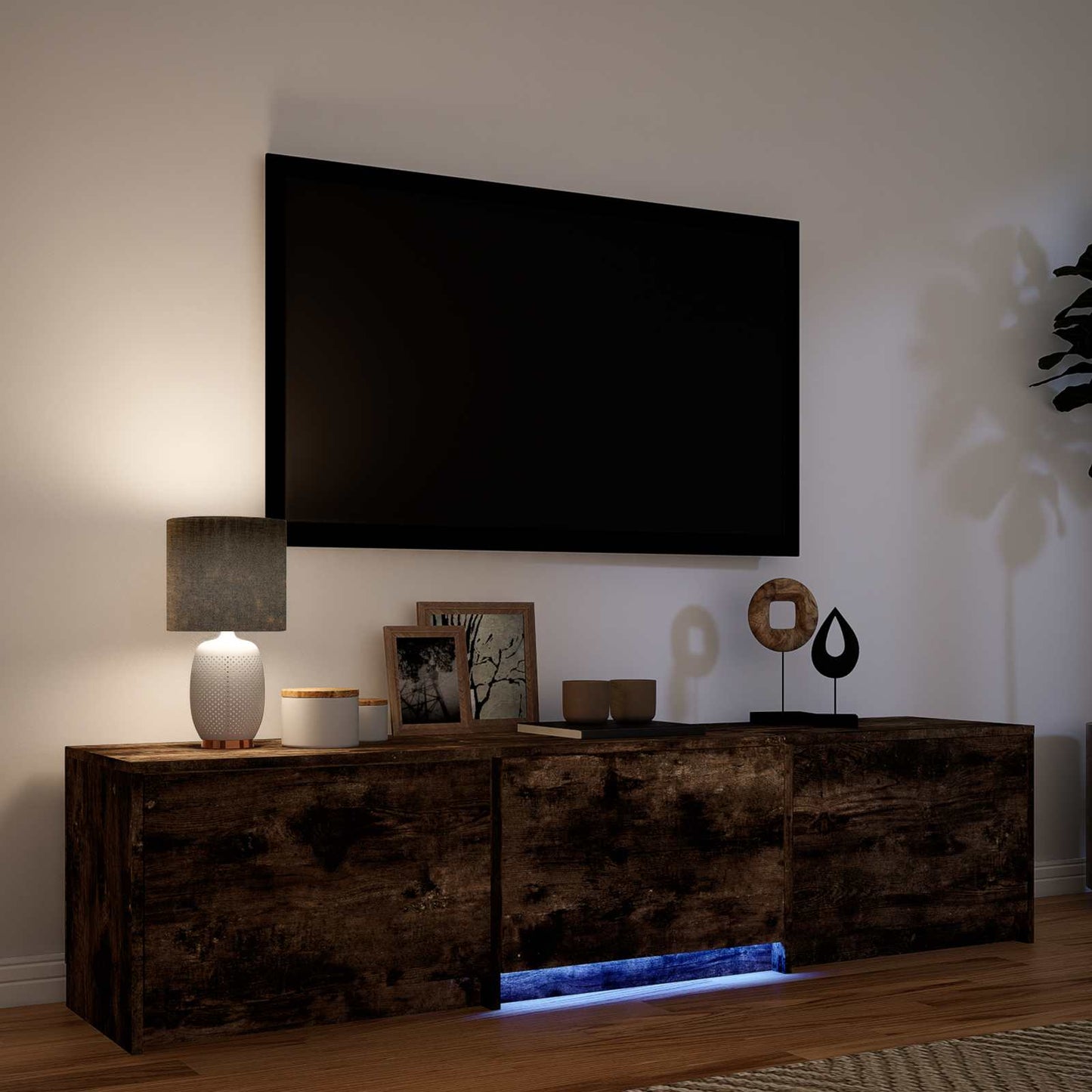 TV-bänk med LED Rökt Ek 165 x 34 x 40 cm Konstruerat trä