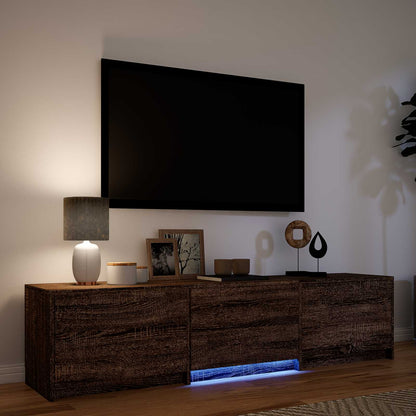 TV-bänk med LED Brun ek 165 x 34 x 40 cm Konstruerat trä