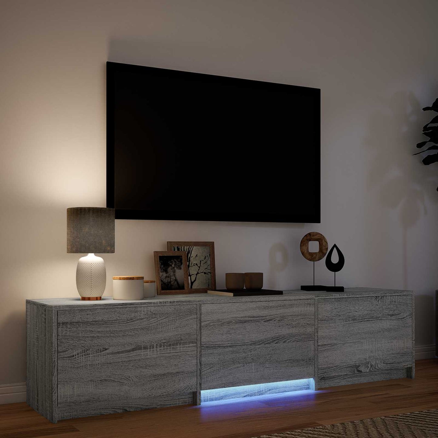 TV-bänk med LED Grå Sonoma 165 x 34 x 40 cm Konstruerat trä