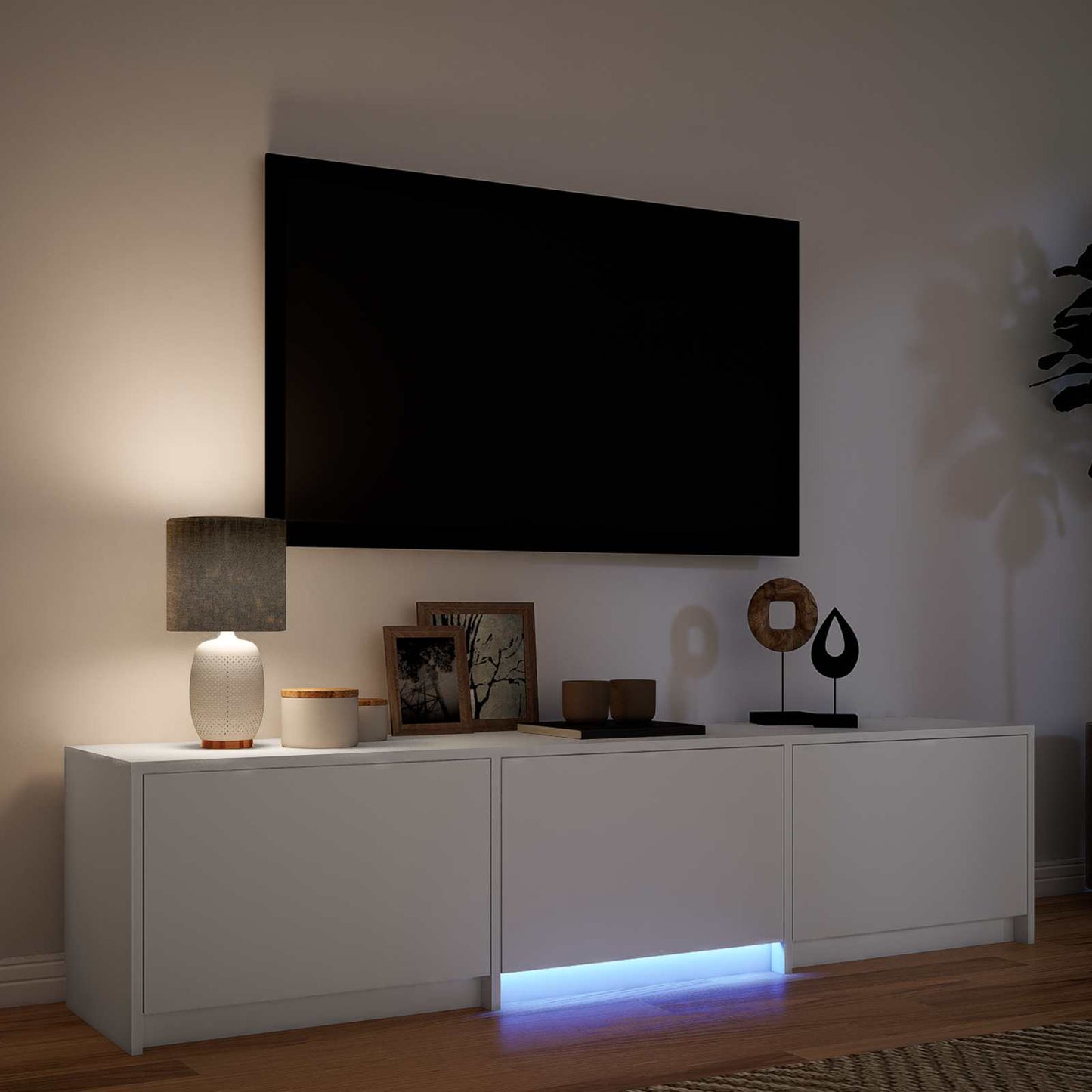 TV-bänk med LED med LED Vit 165 x 34 x 40 cm Konstruerat trä