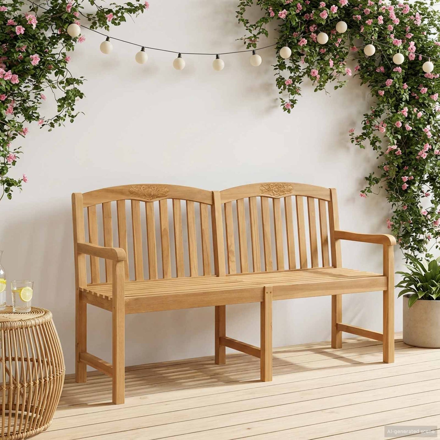 Handsnidad Rosabänk Naturlig 179,5 x 61 x 90 cm Massivt teakträ