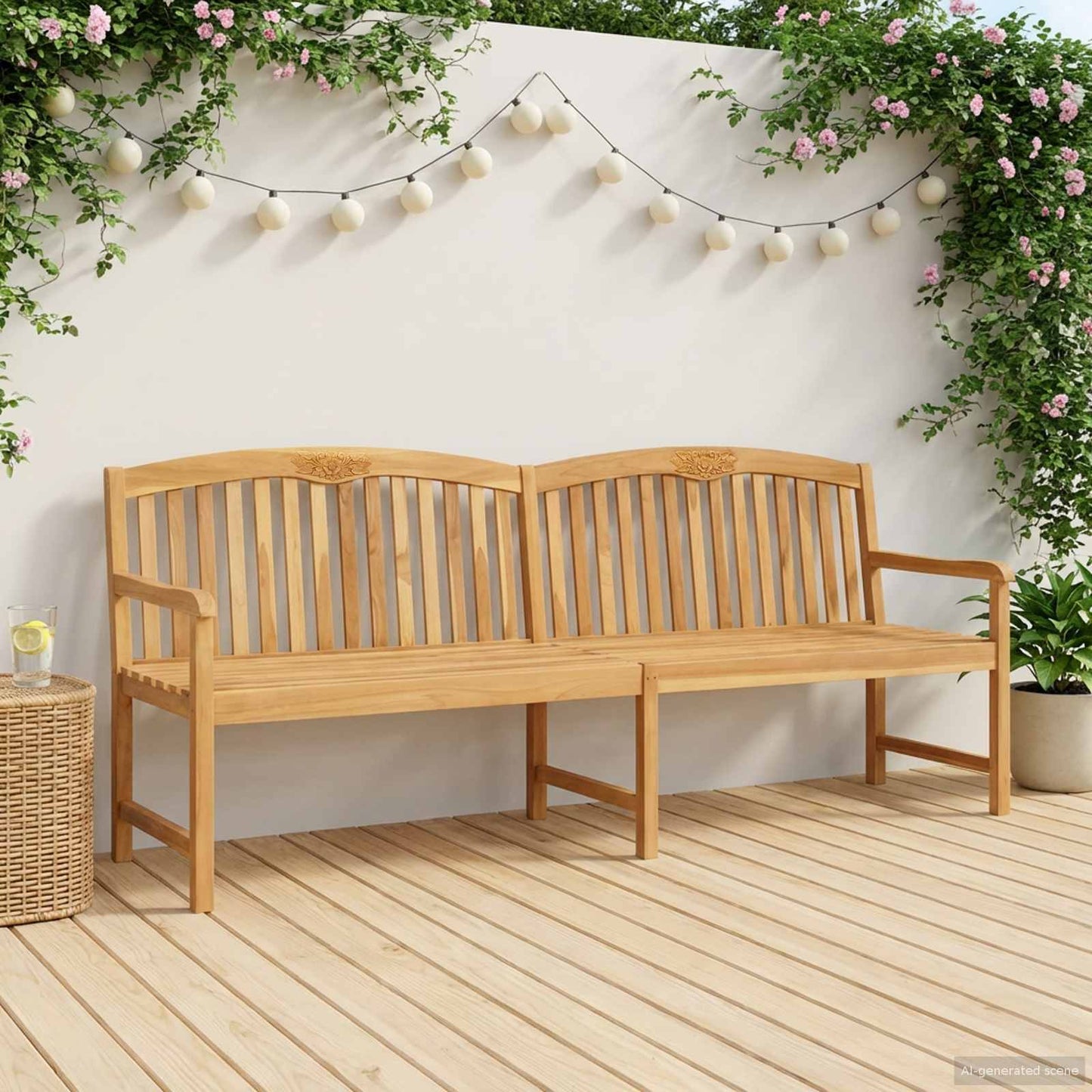 Handsnidad Rosabänk Naturlig 228 x 60 x 90 cm Massivt teakträ