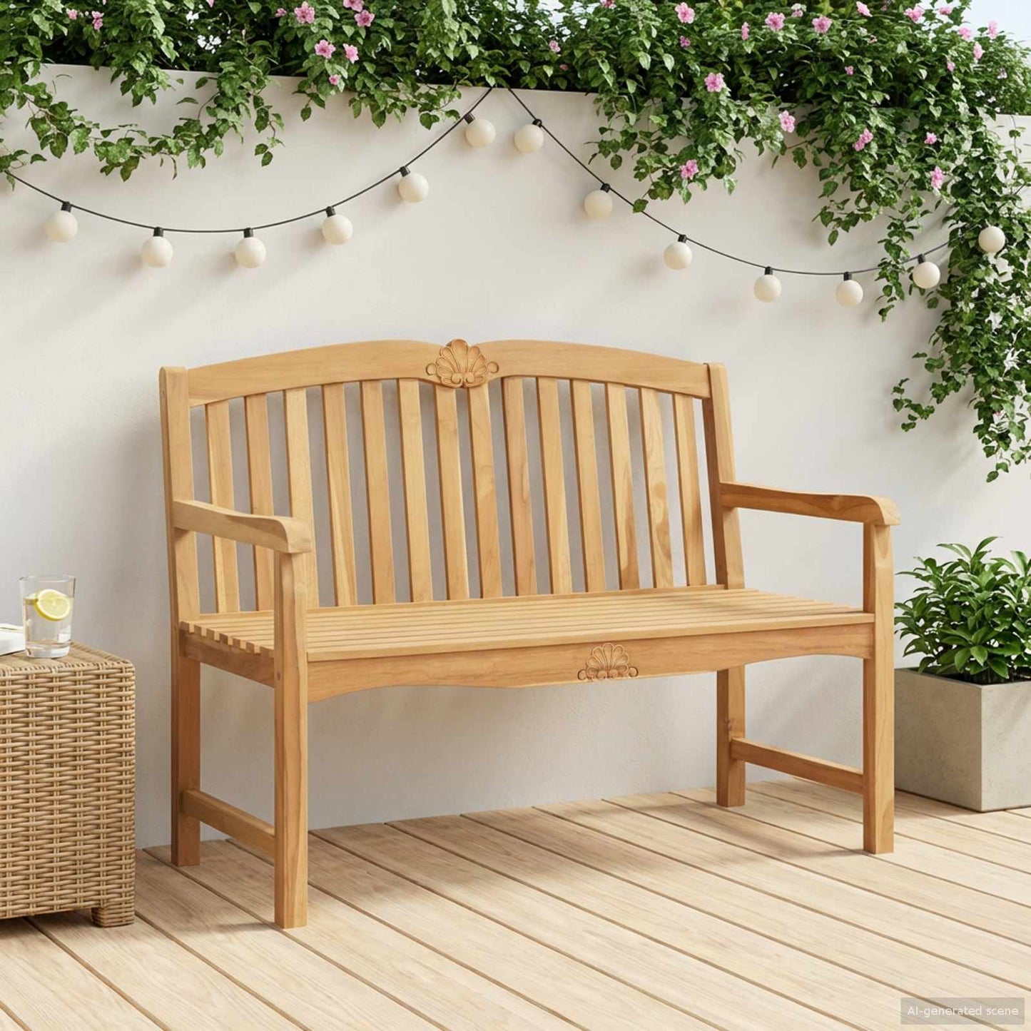 Handsnidad Rosabänk Naturlig 114 x 60 x 95 cm Massivt teakträ