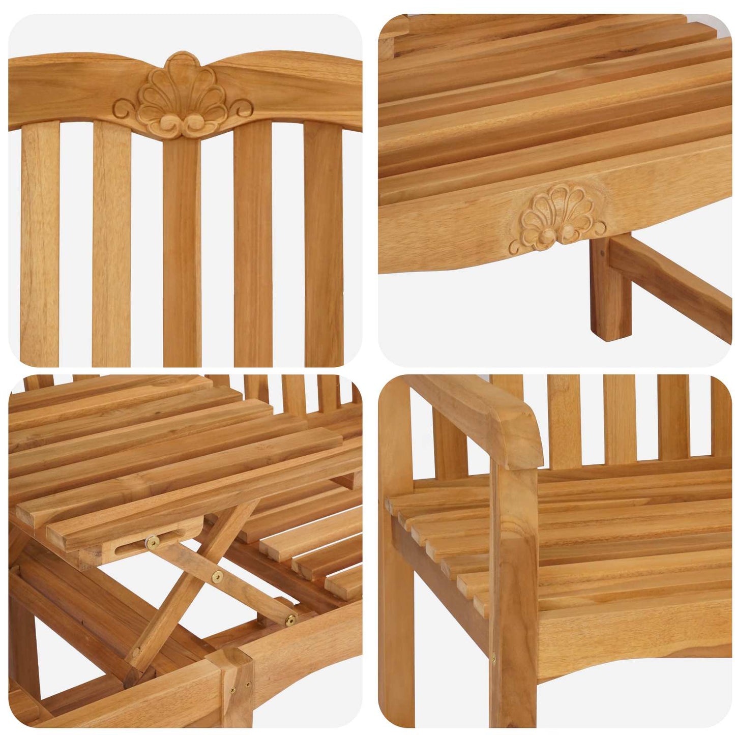 Handsnidad Rosabänk Naturlig 155 x 60 x 94 cm Massivt teakträ