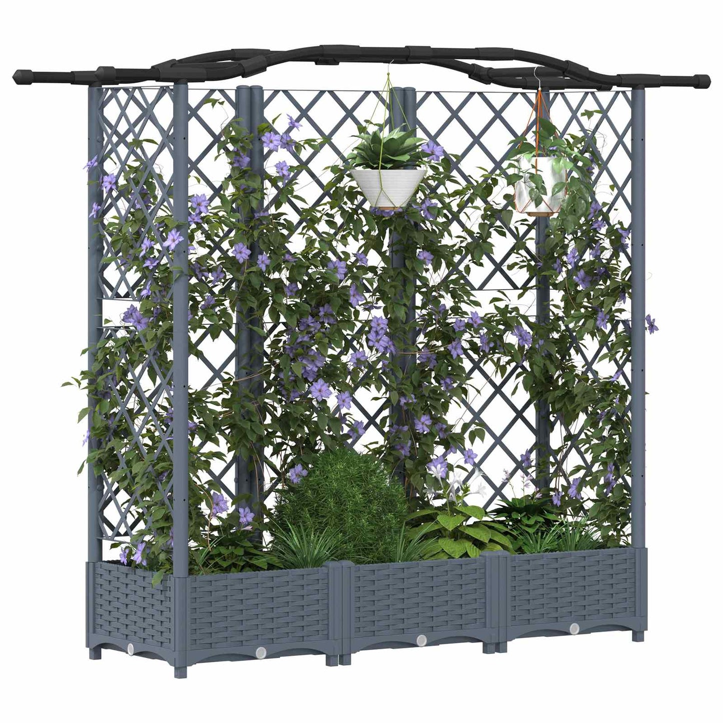 Upphöjd Bädd med Spaljé och Tak Ljusgrå 163 x 40 x 126 cm PP