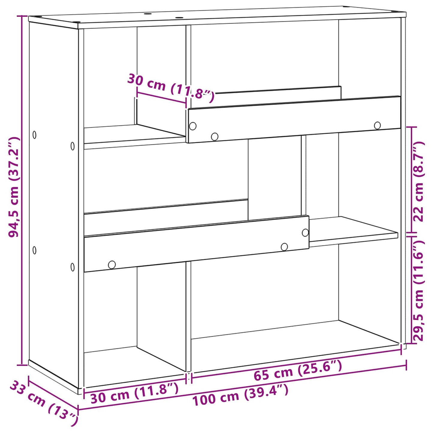 Bokhylla Svart Ek 100 x 33 x 94,5 cm