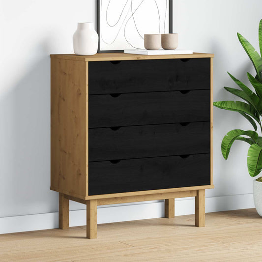 Kommode med låda OTTA Svart 76,5 x 39,5 x 90 cm Massiv furu