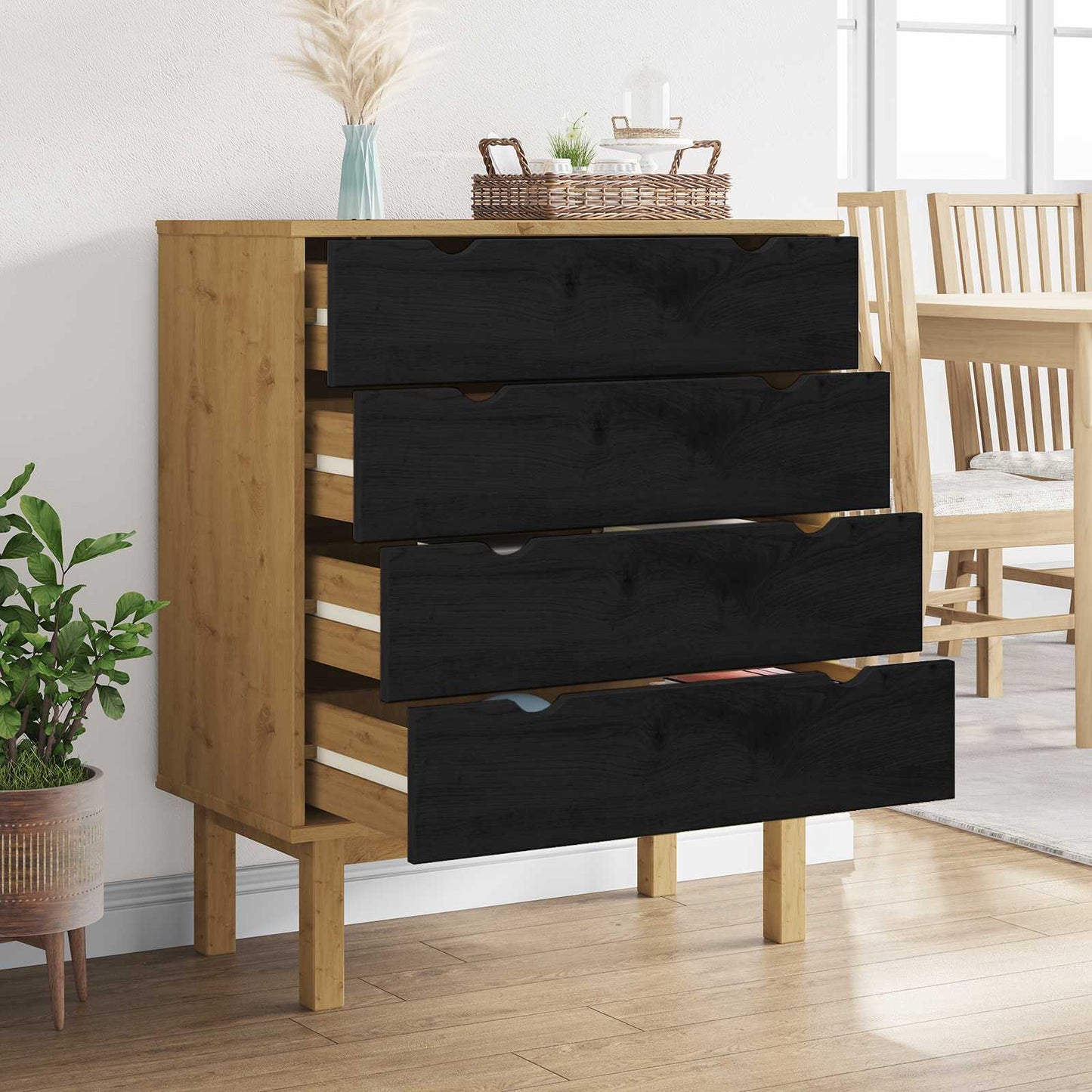 Kommode med låda OTTA Svart 76,5 x 39,5 x 90 cm Massiv furu