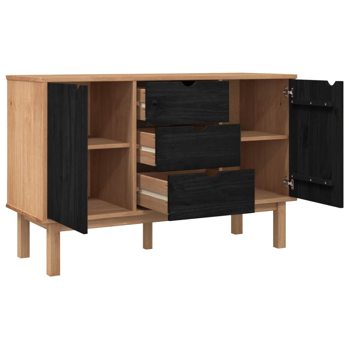Sideboard OTTA Svart 113,5 x 43 x 73 cm Massiv furu