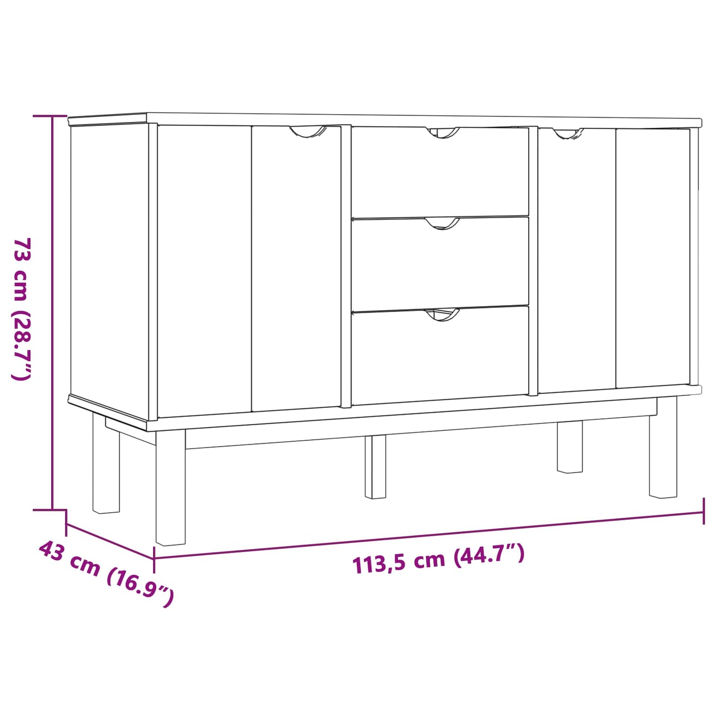 Sideboard OTTA Svart 113,5 x 43 x 73 cm Massiv furu