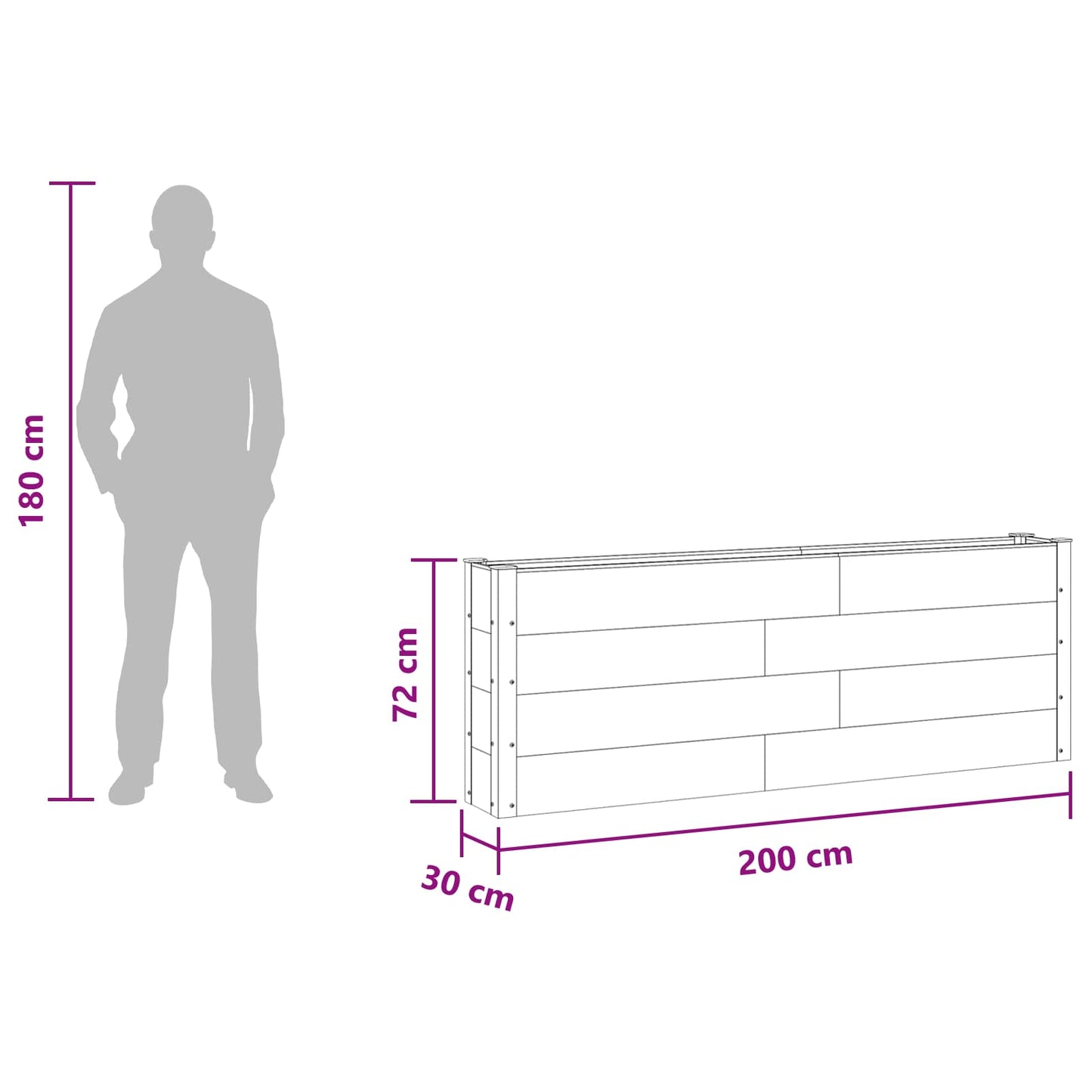 Upphöjd odlingslåda Svart 200 x 30 x 72 cm WPC och aluminium