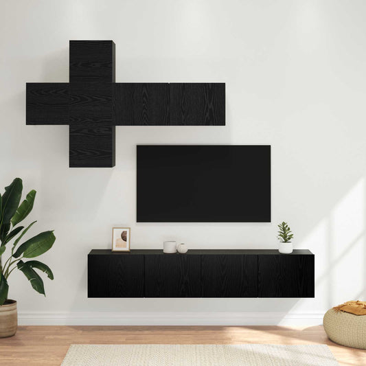 TV-bänkset Väggmonterad 3 pcs Konstruerat trä