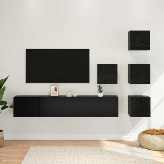TV-bänkset 6 pcs 80 x 30 x 30 cm Svart ek Konstruerat trä