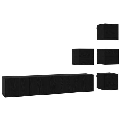 TV-bänkset 6 pcs 80 x 30 x 30 cm Svart ek Konstruerat trä