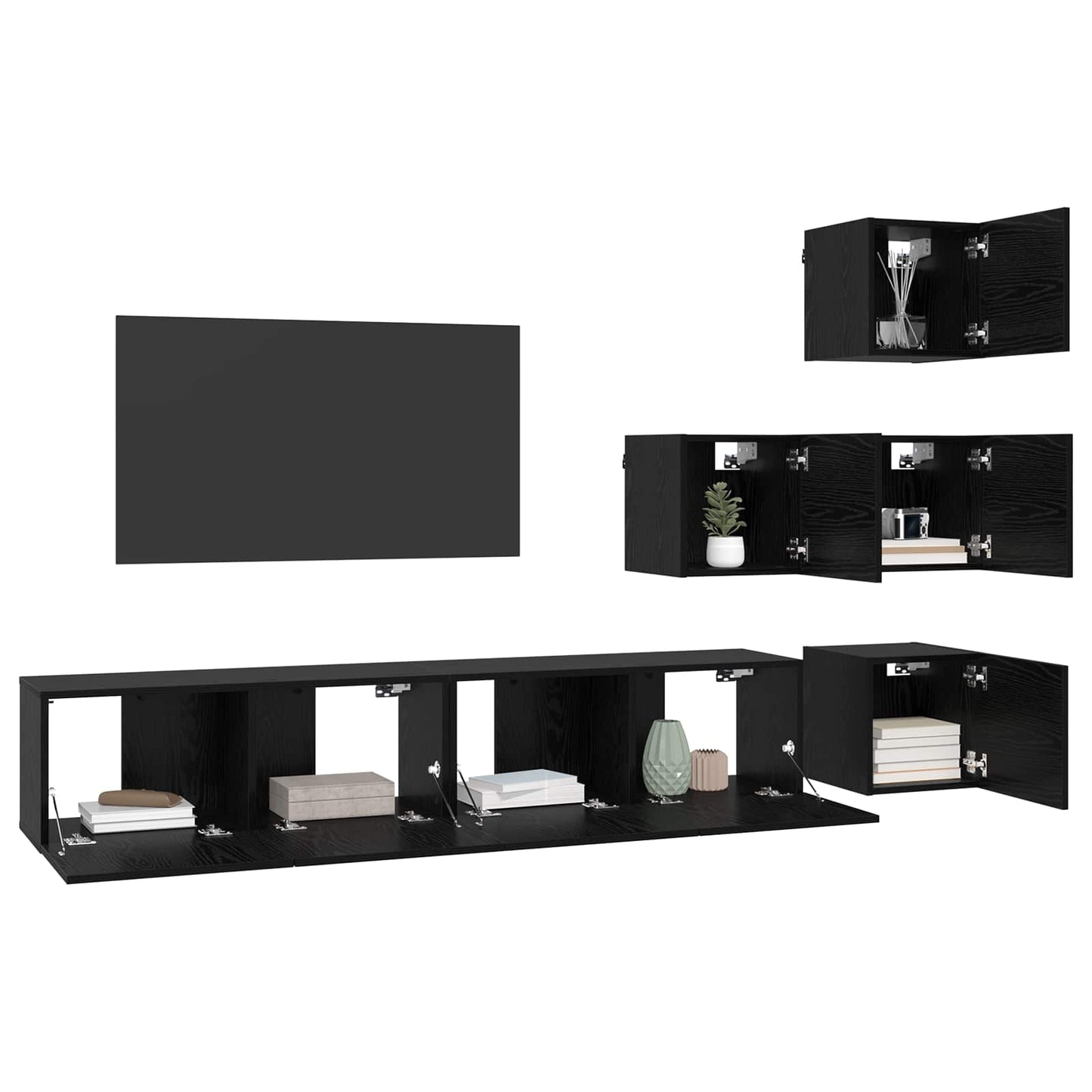 TV-bänkset 6 pcs 80 x 30 x 30 cm Svart ek Konstruerat trä