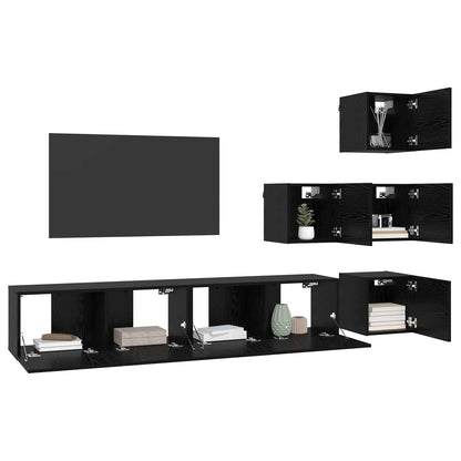 TV-bänkset 6 pcs 80 x 30 x 30 cm Svart ek Konstruerat trä