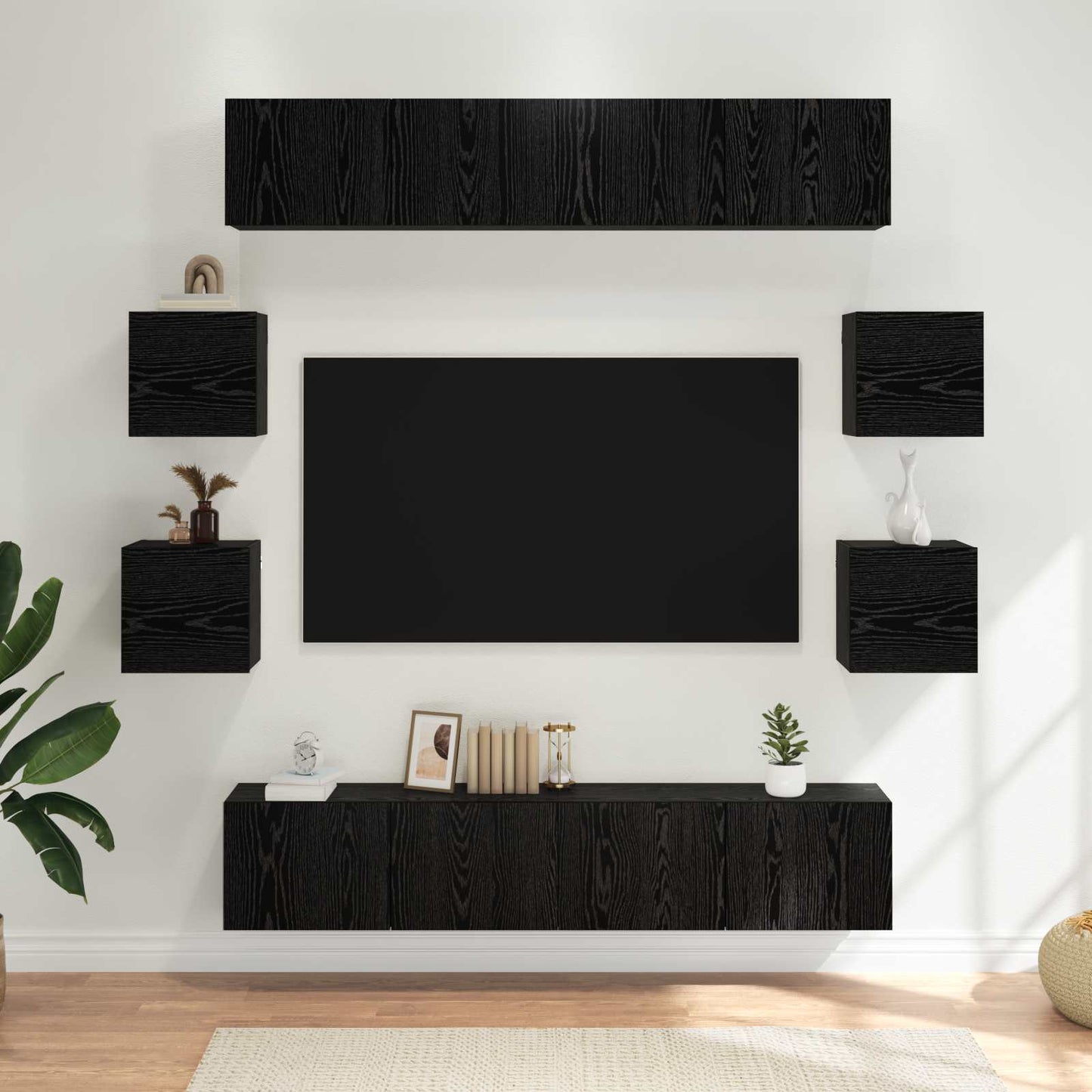 TV-bänkset 8 pcs 80 x 30 x 30 cm Svart ek Konstruerat trä